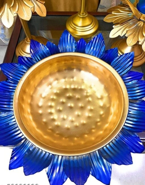 METAL DAZE LOTUS SHAPE DIWALI URLI POT FOR FLOATING FLOWER AND LOTUS LAMP Set of 4 For DIWALI/Entrance/Marriage/Mandir/Patio Decor Free Shipping - Blue, Iron, Pack of 4